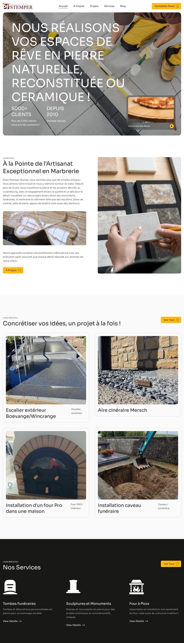 Stemper Stones: website, scrolls to show the full page