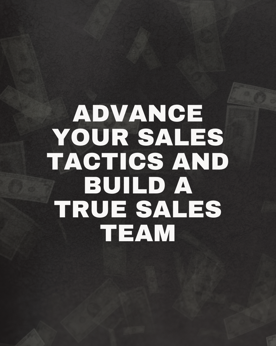 A black and white photo with the words advance your sales and build a true sales.