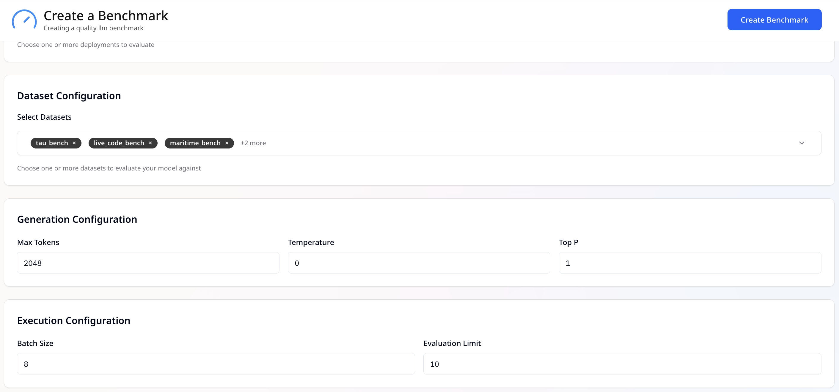 Interface for Quality benchmarking (benchmarking GenAI)