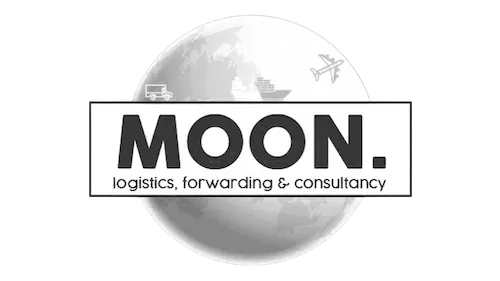 Moon Logistics Forwarding & Consultancy logo with globe in grayscale.