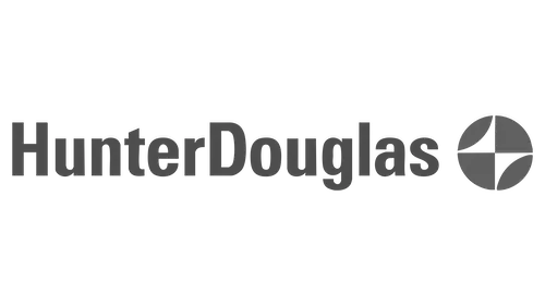 Hunter Douglas logo in grayscale.