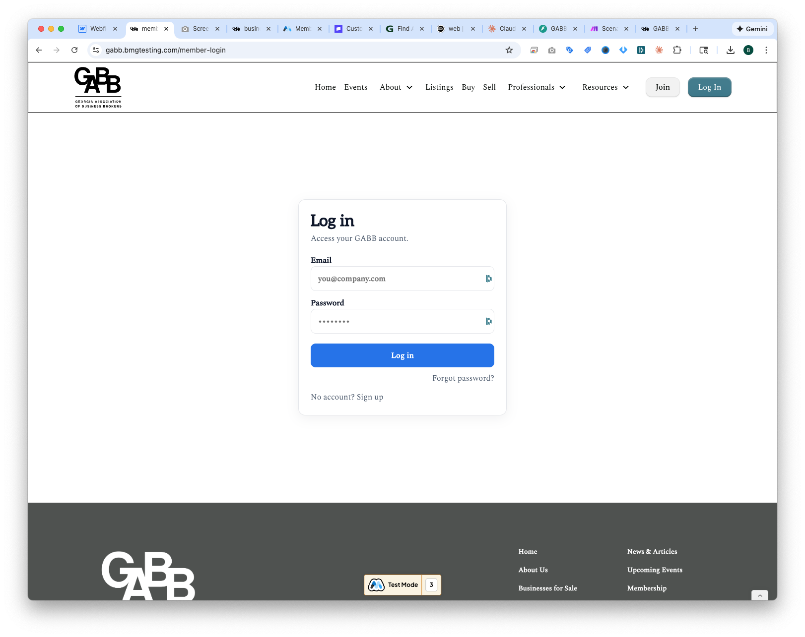 GABB Login Page