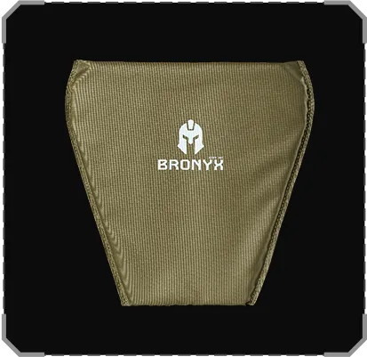 Зелений тканинний бандаж із білим логотипом і написом BRONYX на чорному тлі.