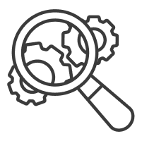 Vector image of cogwheels and magnifying glass.