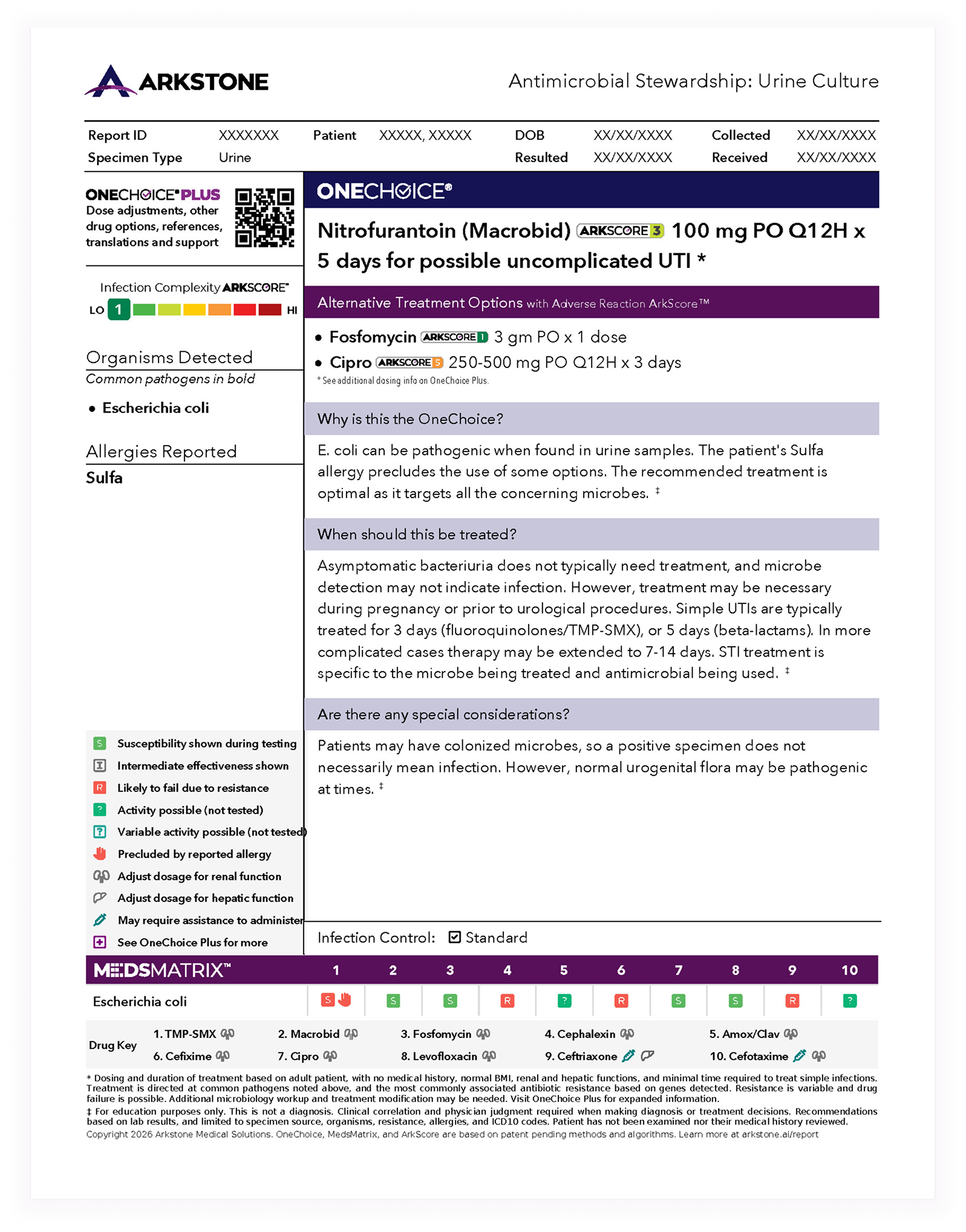 OneChoice report with clear treatment recommendation and visual indicators