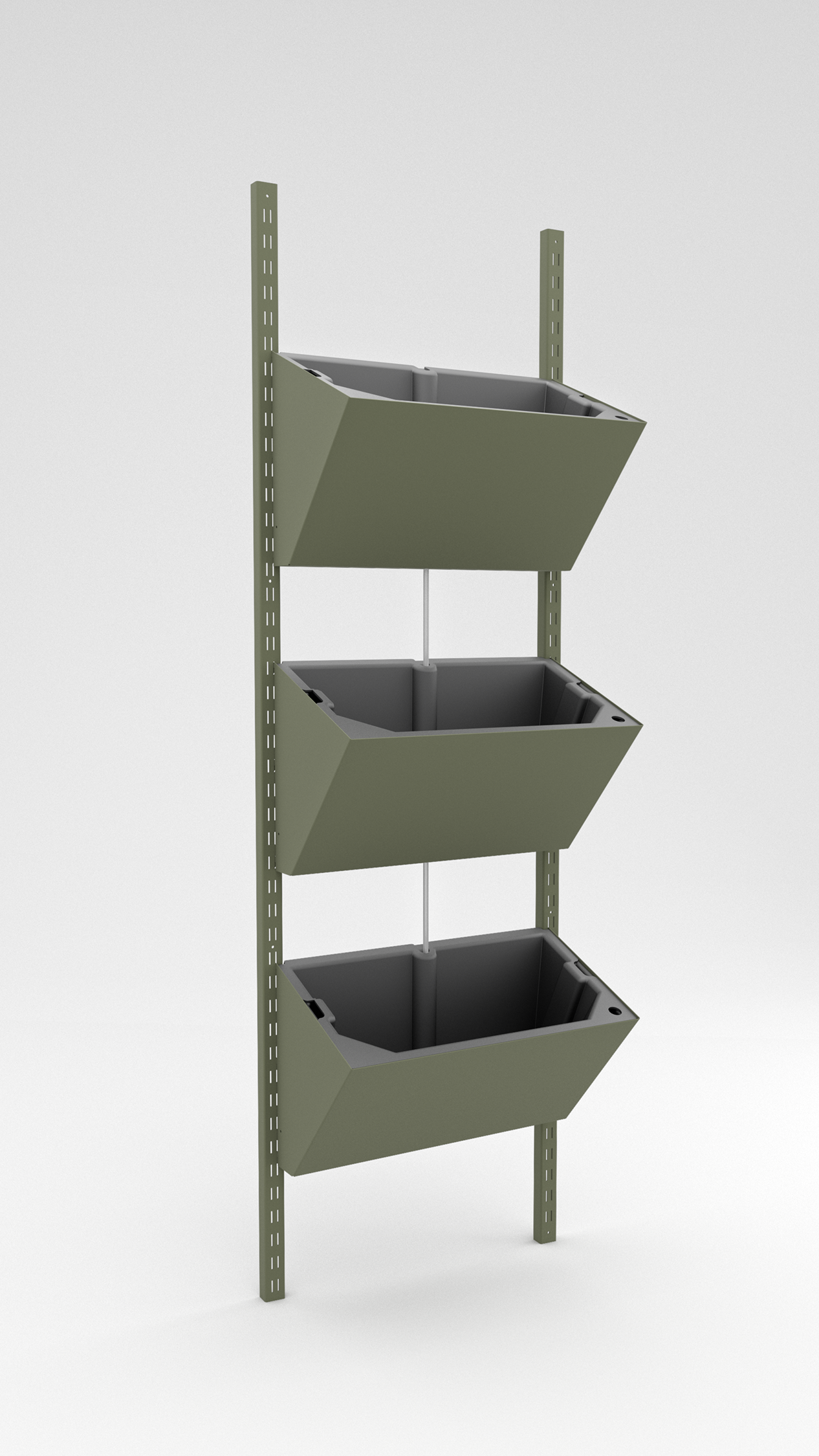 3D-rendret produktbilde av tre Polliwall-moduler