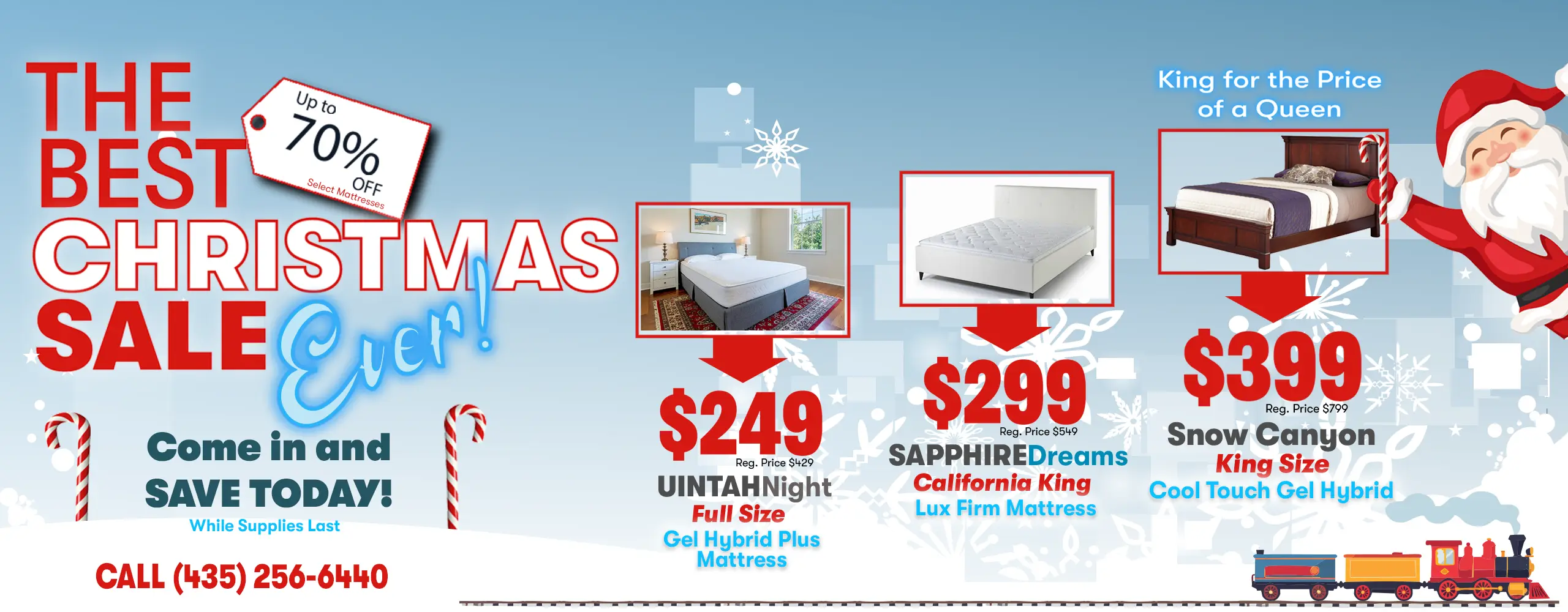 Christmas ad with Santa and mattresses