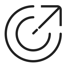An open circle with an arrow pointing outward to show scaling, which out crypto reports can do no matter how large the data set - typically 10 trades to millions.