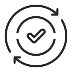 Two circles with arrows and a tick inside showing accuracy in the crypto tax reports CountDeFi provide.