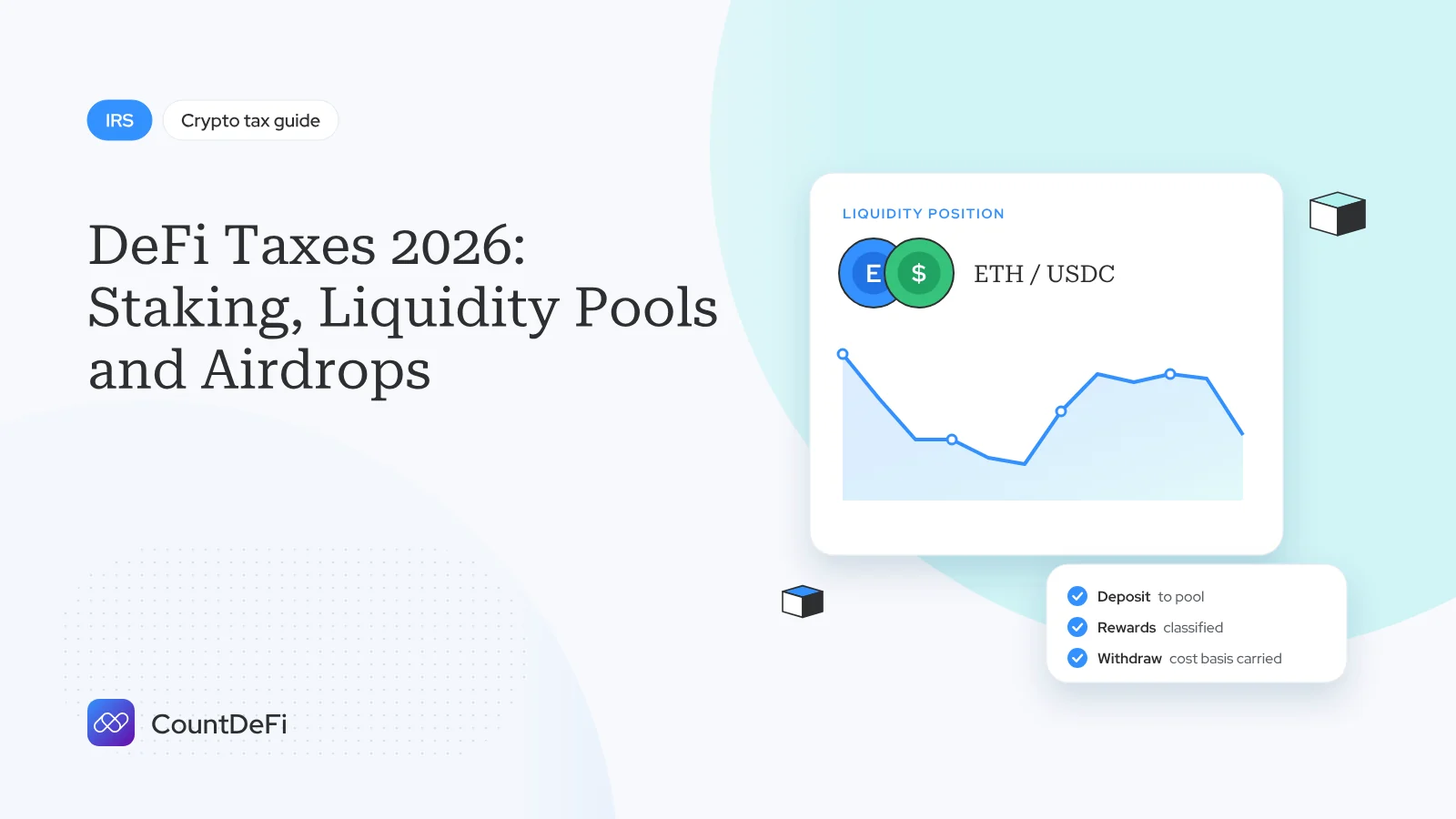 Cover illustration for: DeFi Taxes 2026: Staking, Liquidity Pools and Airdrops