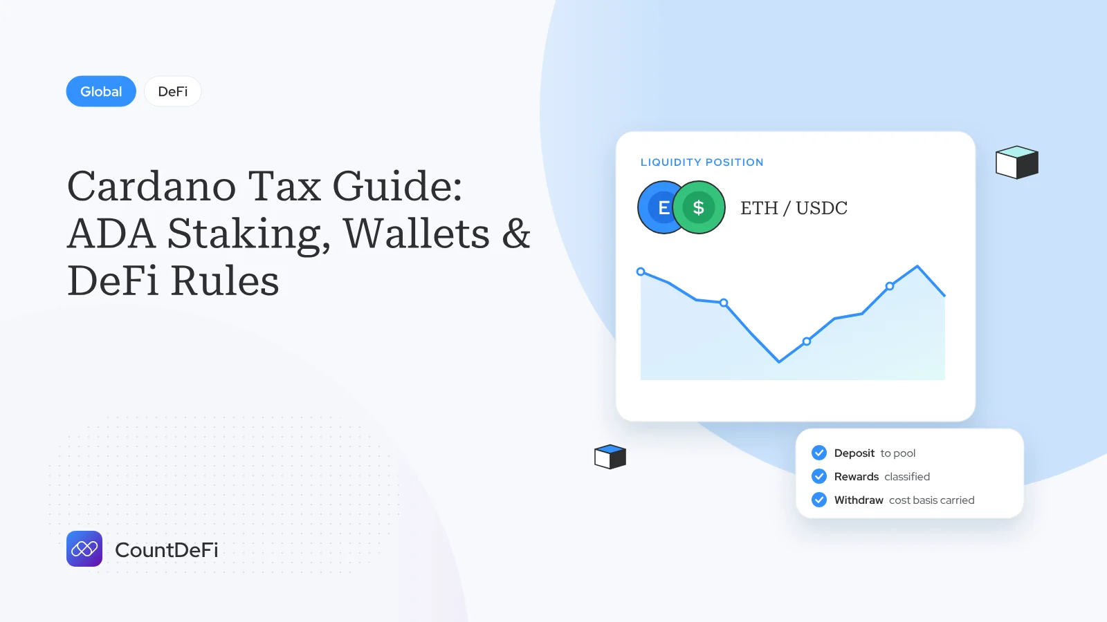 Cover illustration for: Cardano Tax Guide: ADA Staking, Wallets & DeFi Rules