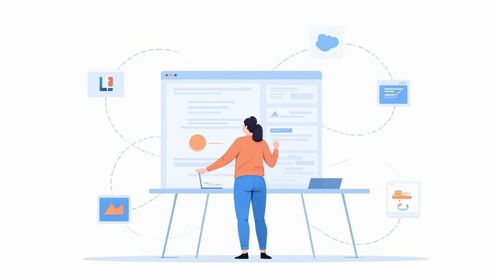 Een laptop met het Webflow-dashboard, waarop visuele componenten worden versleept