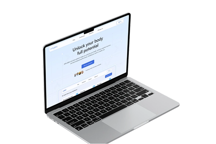 Case study of AI-driven health platform on laptop mockup, showcasing modern design by Engridded.