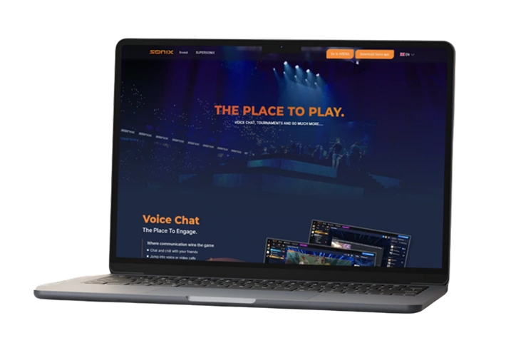 Case study of gaming platform on laptop mockup, showcasing modern design by Engridded.