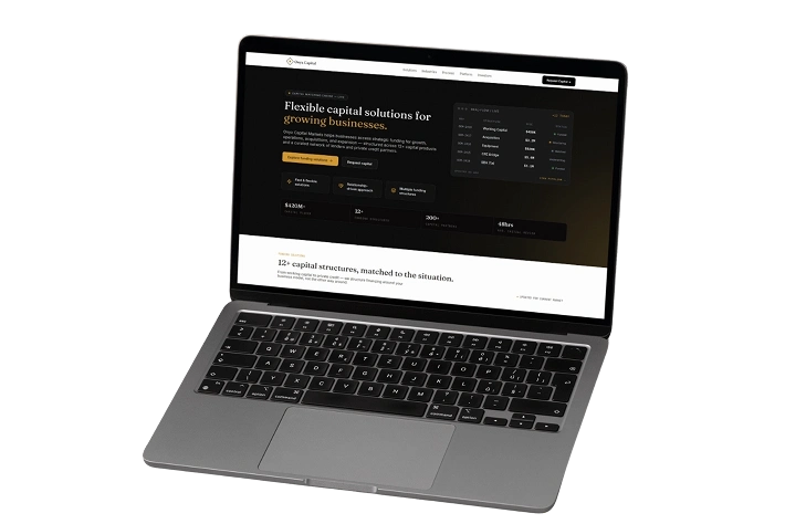 Case study of Onyx Capital website design by Engridded featuring responsive laptop and smartphone layouts.