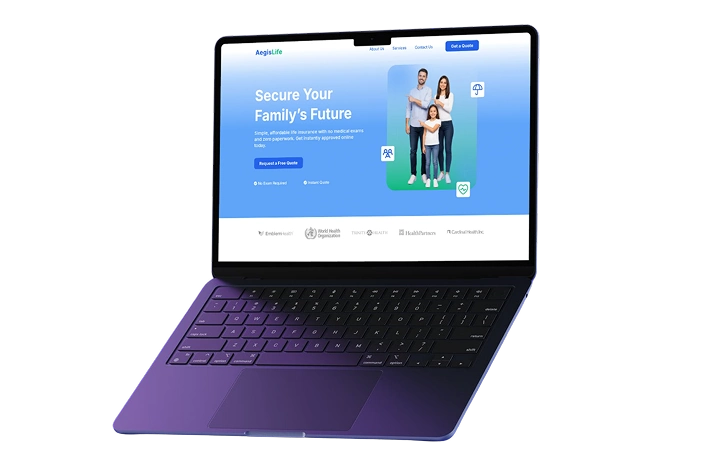 Case study of AegisLife website design by Engridded featuring responsive laptop and smartphone layouts.