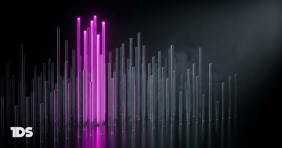 A field of glass rods forming a physical bar chart with the tallest cluster glowing magenta, representing key personal branding statistics for 2026