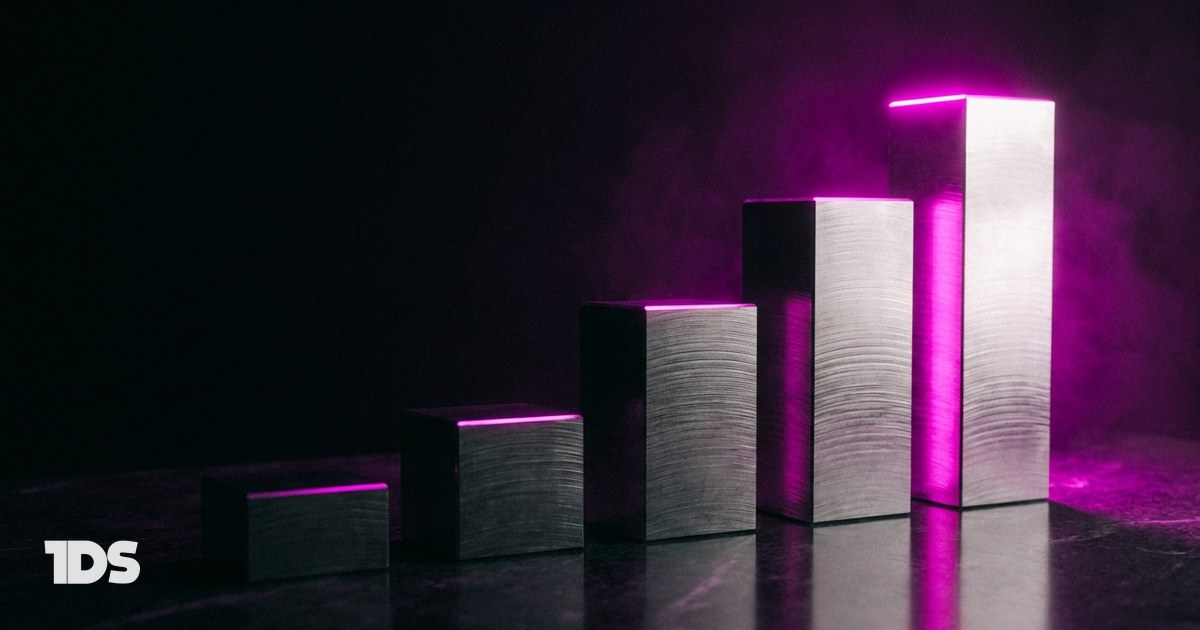 Four milled metal bars ascending in height under intensifying magenta rim light, representing personal branding agency cost tiers in 2026