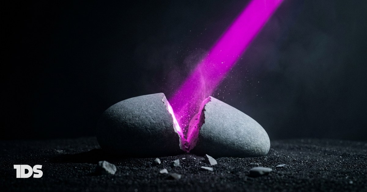 A grey stone fractured open with magenta light pouring from the crack, representing the specific founder moment that outperforms generic LinkedIn content