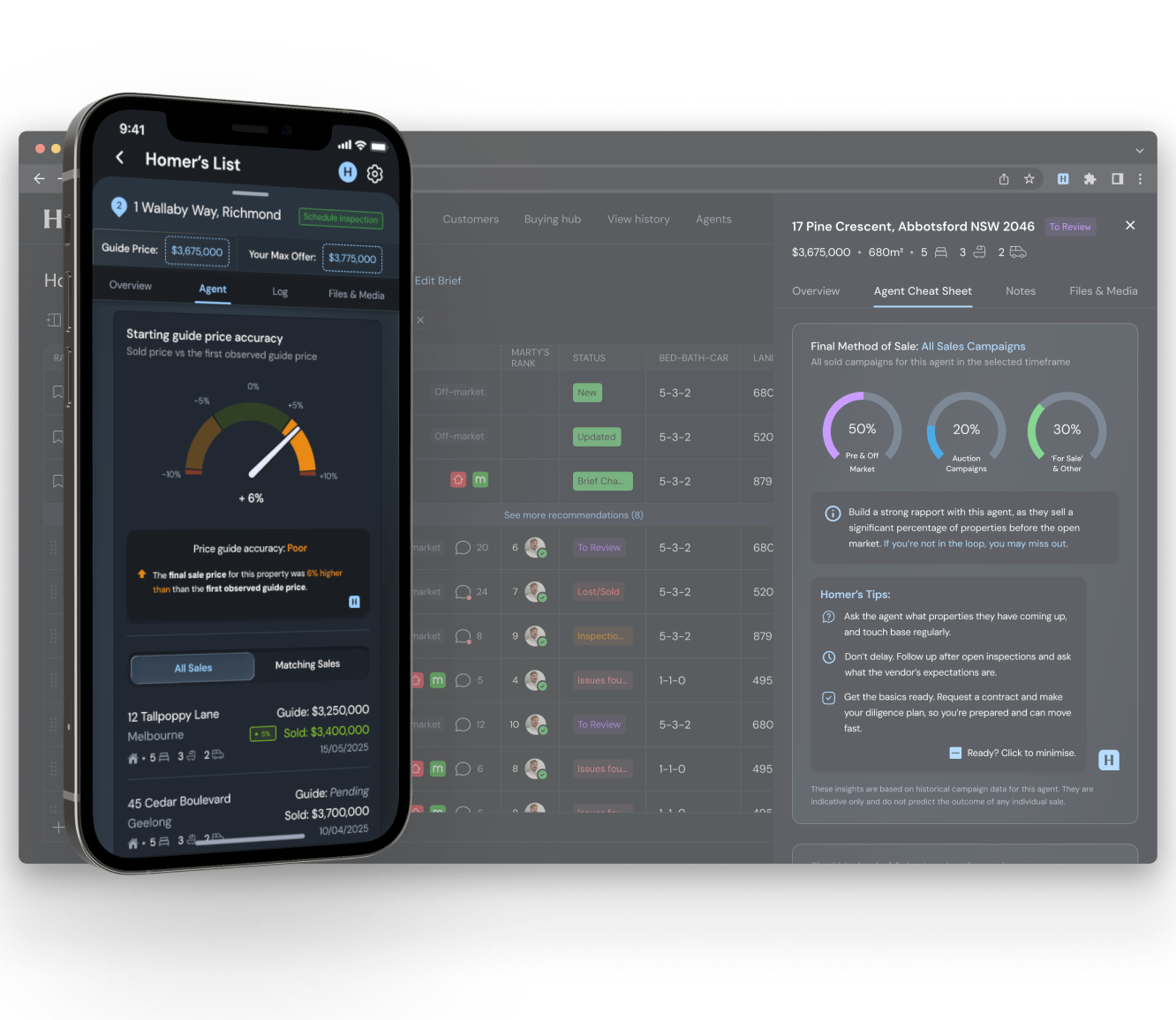Homer app showing property insights