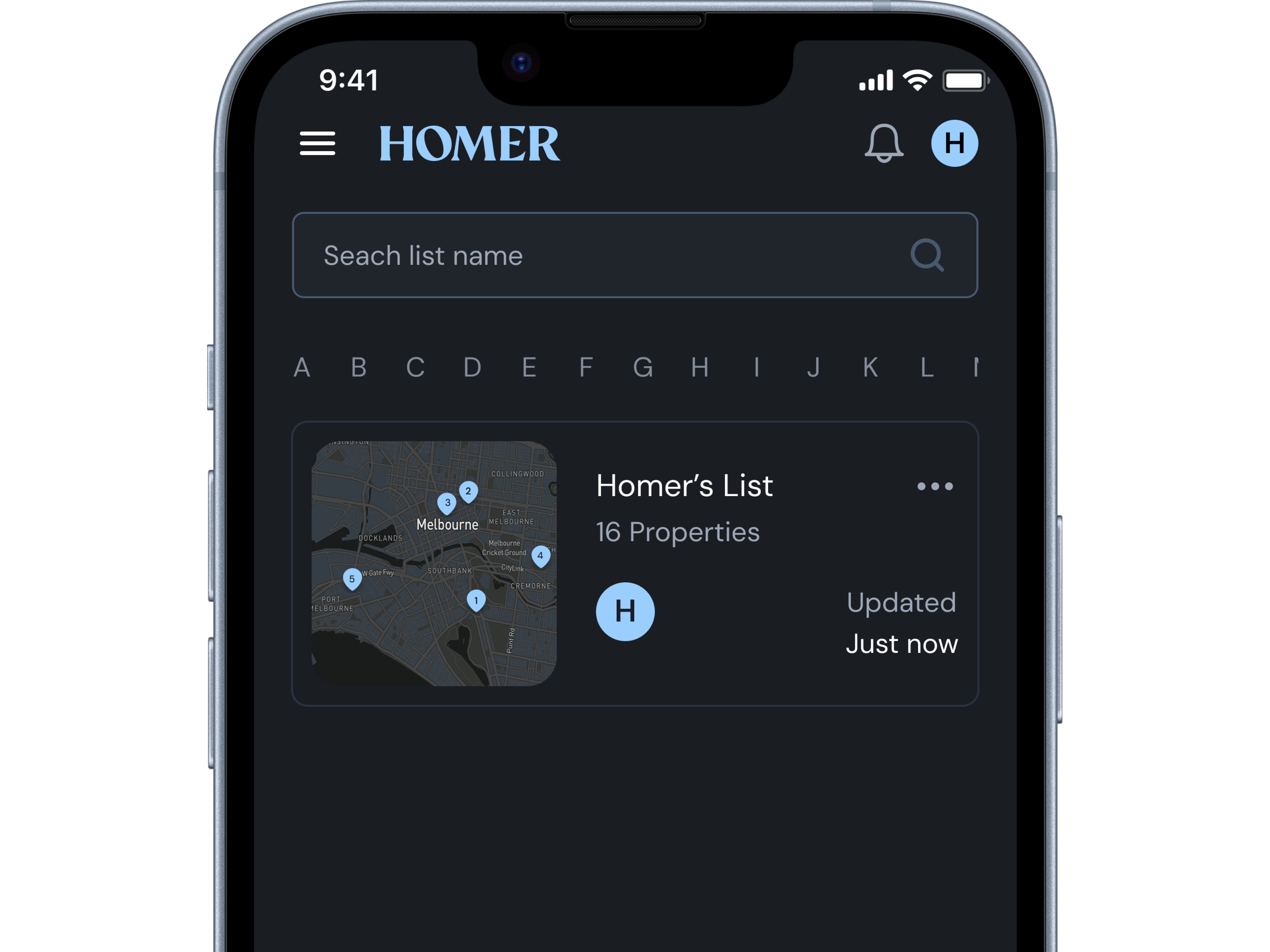 Homer app interface showing property details