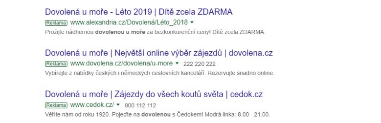 výsledek vyhledávání ukázka ppc reklamy