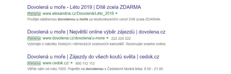 výsledek vyhledávání ukázka ppc reklamy