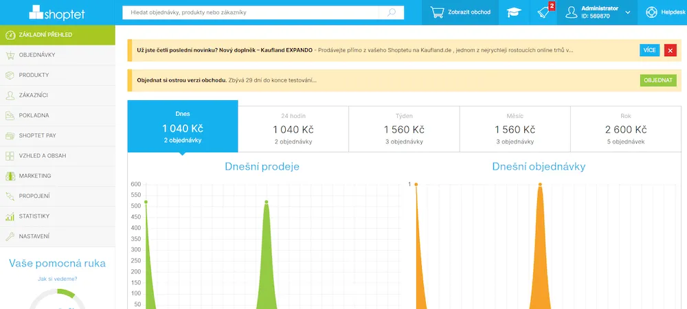 náhled administrace v shoptetu