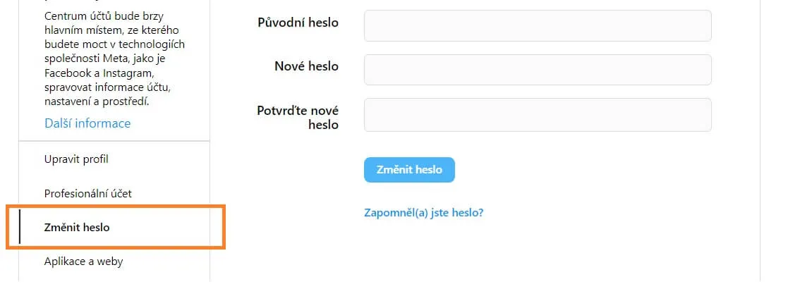 změna hesla na instagramu zabezpečení
