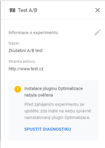 Kontrola správné instalace a propojení Google Optimize
