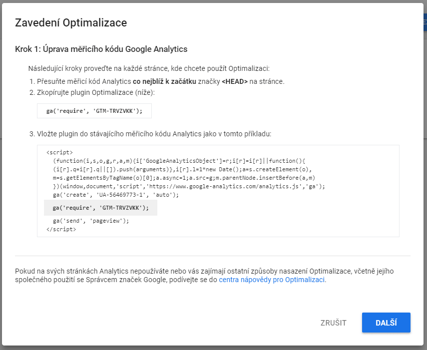 Google Optimize snippet
