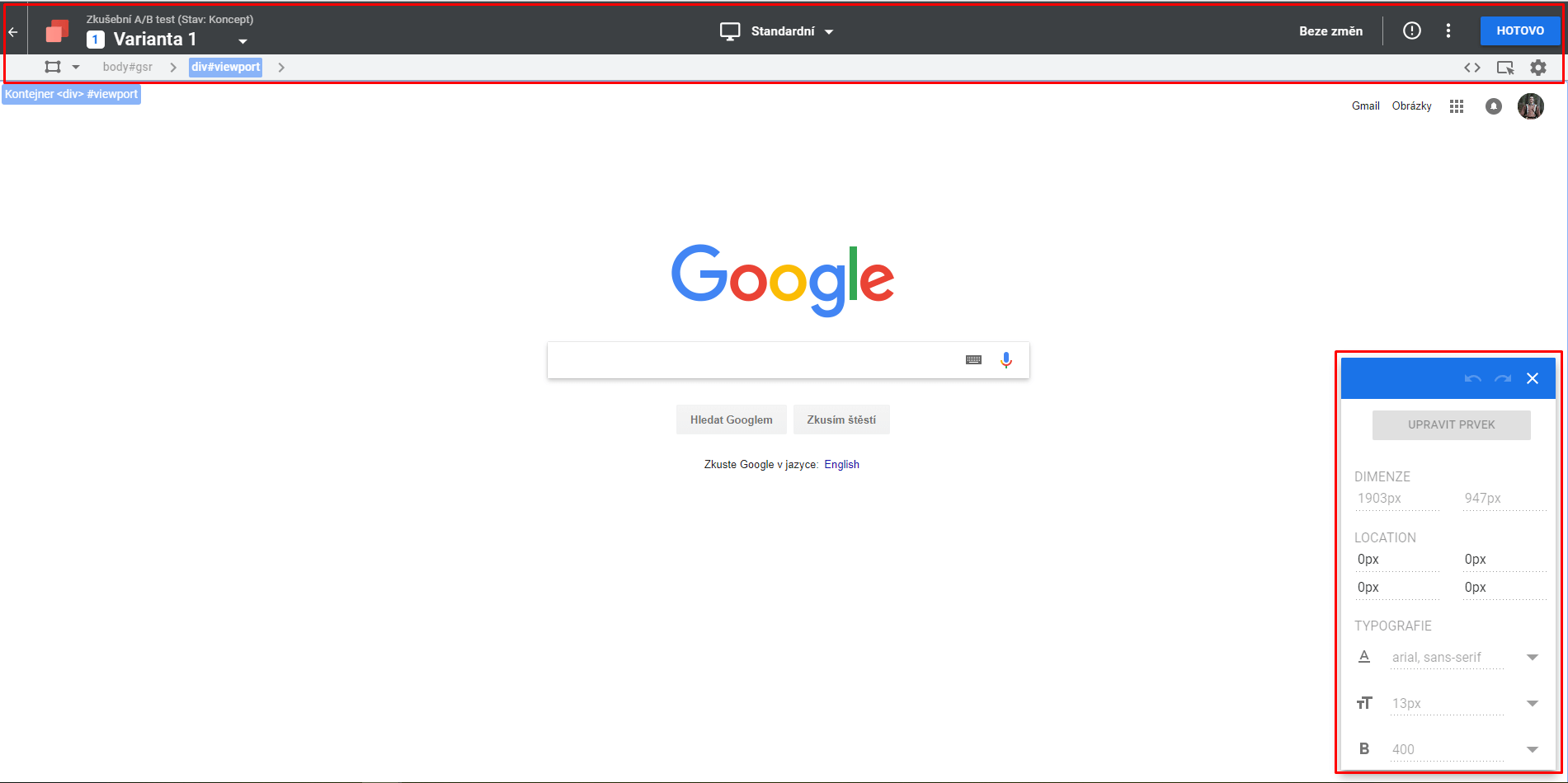 Rozhraní WYSIWYG editoru