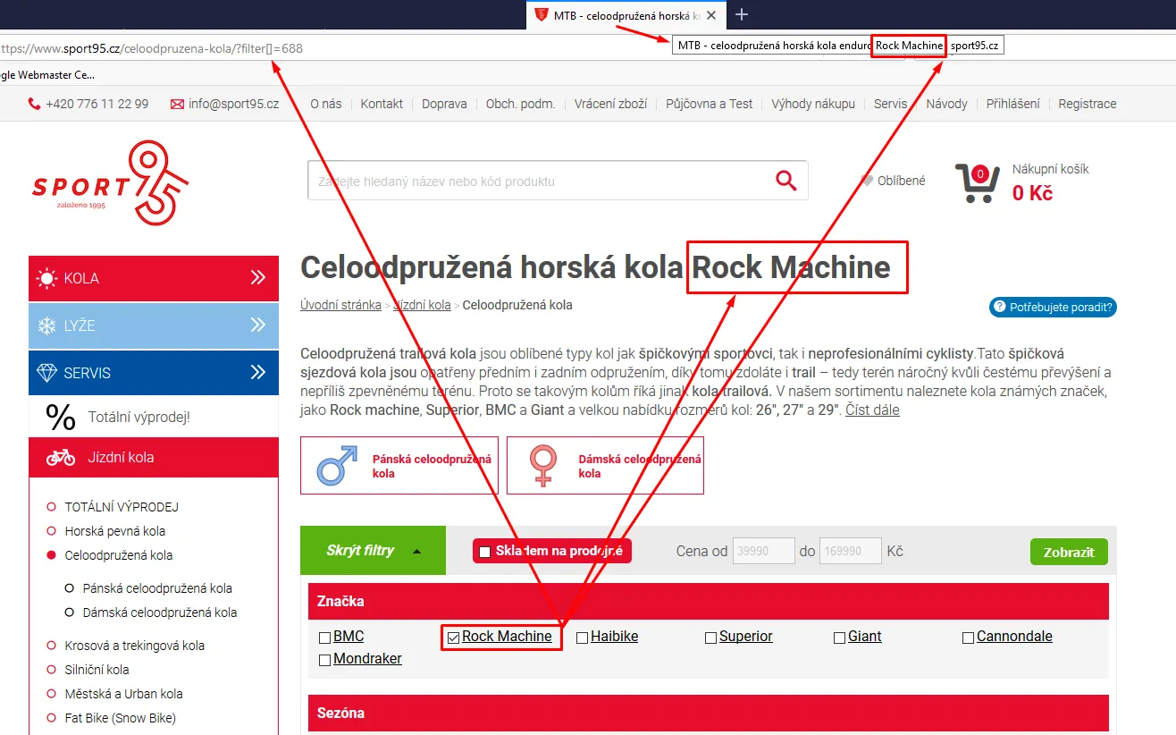 příklad využití filtrů na eshopu v praxi