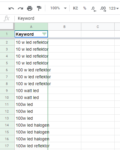 Sloučení všech exportovaných klíčových v tabulce.