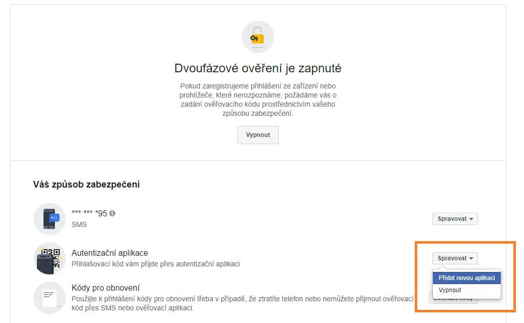 zabezpečení facebooku proti krádeži účtu za pomoci dvoufázového ověření
