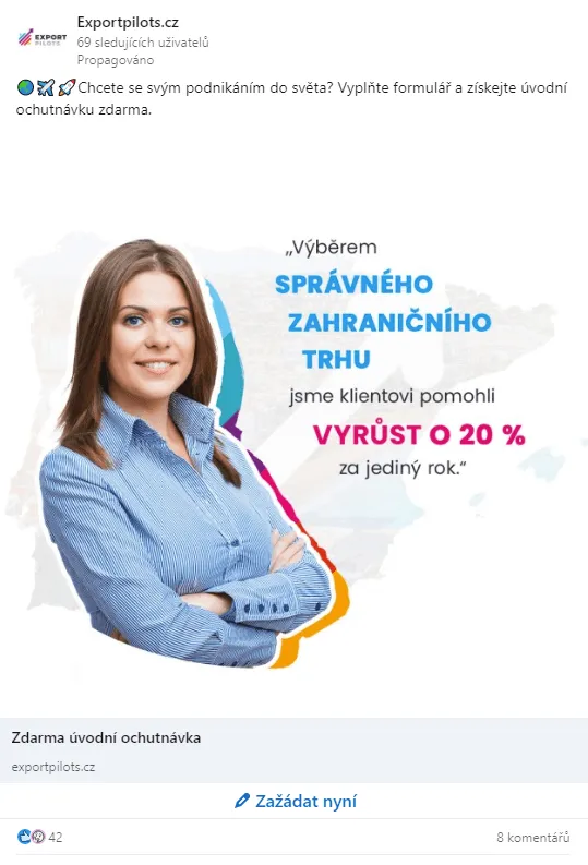 Náhled reklamy na sociální síti Facebook