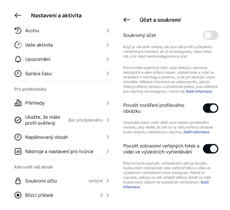 soukromé profily