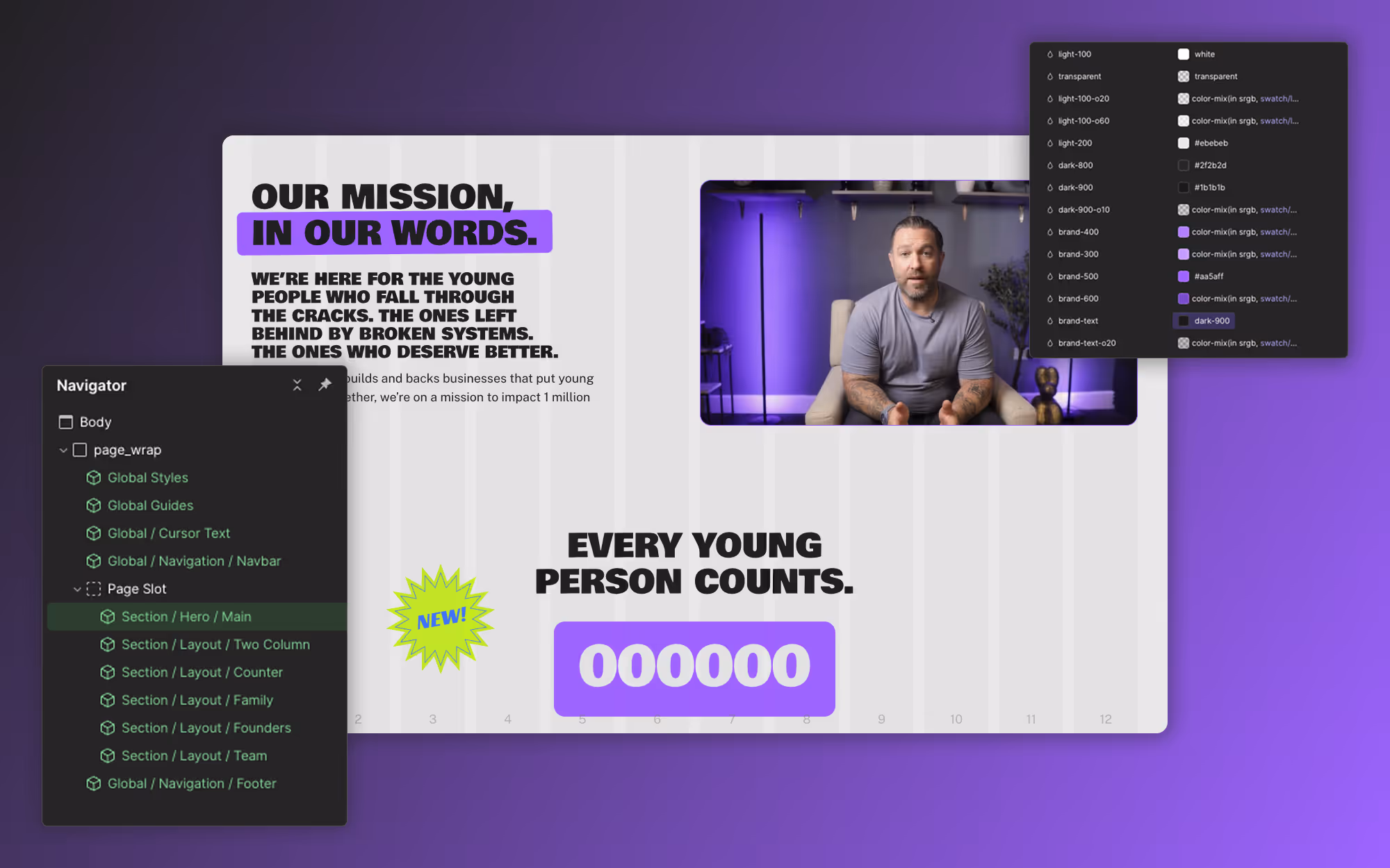 A screenshot of a website with a breakdown of the framework used on Webflow