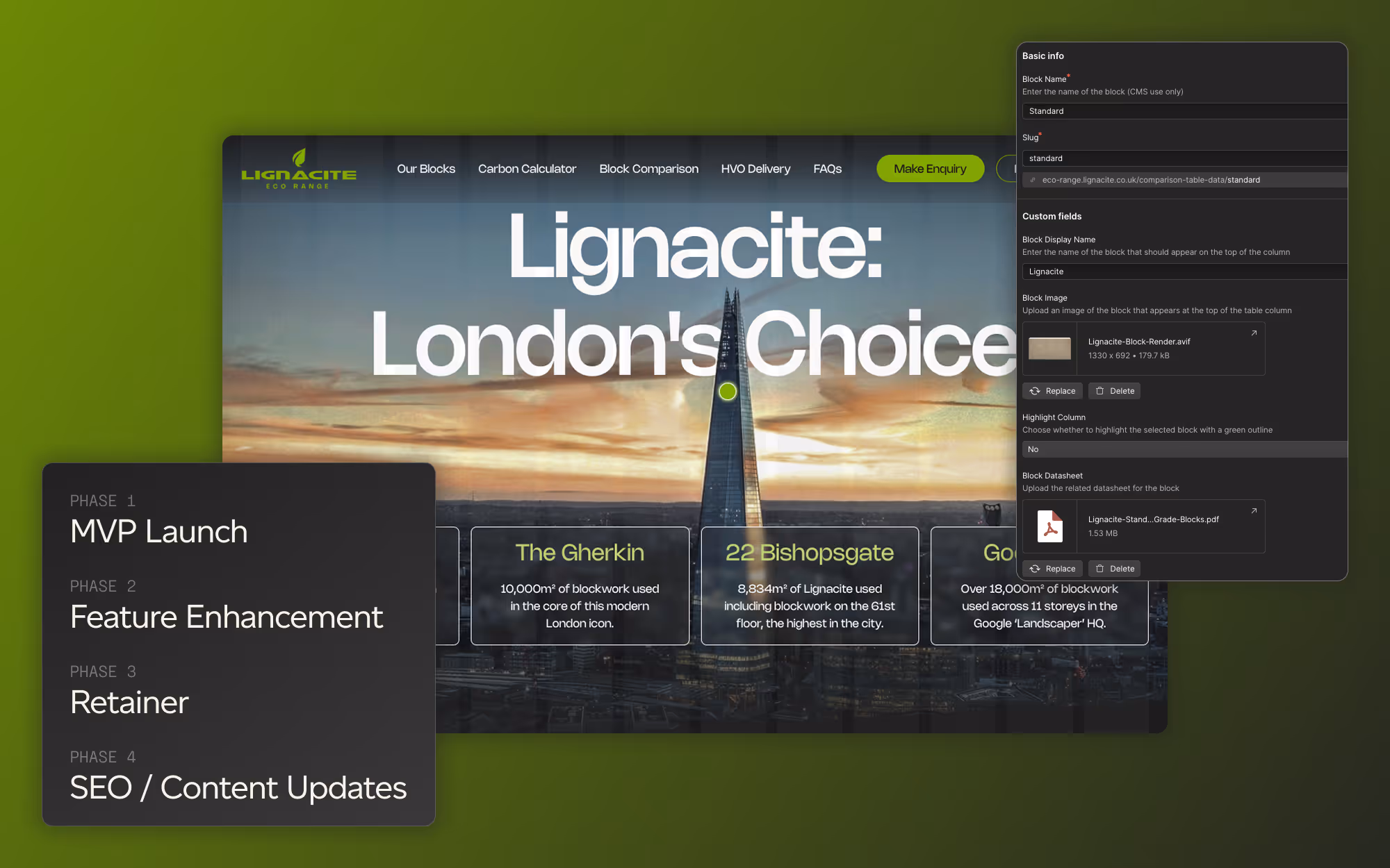 A screenshot of a website showing the after-care roadmap and the Webflow CMS