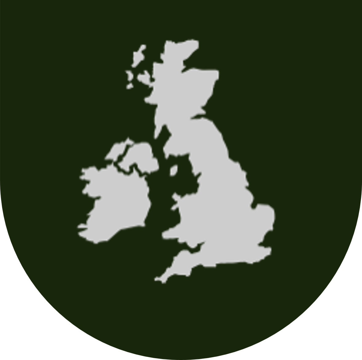 Silhouette map showing the islands of Great Britain and Ireland with surrounding smaller islands.