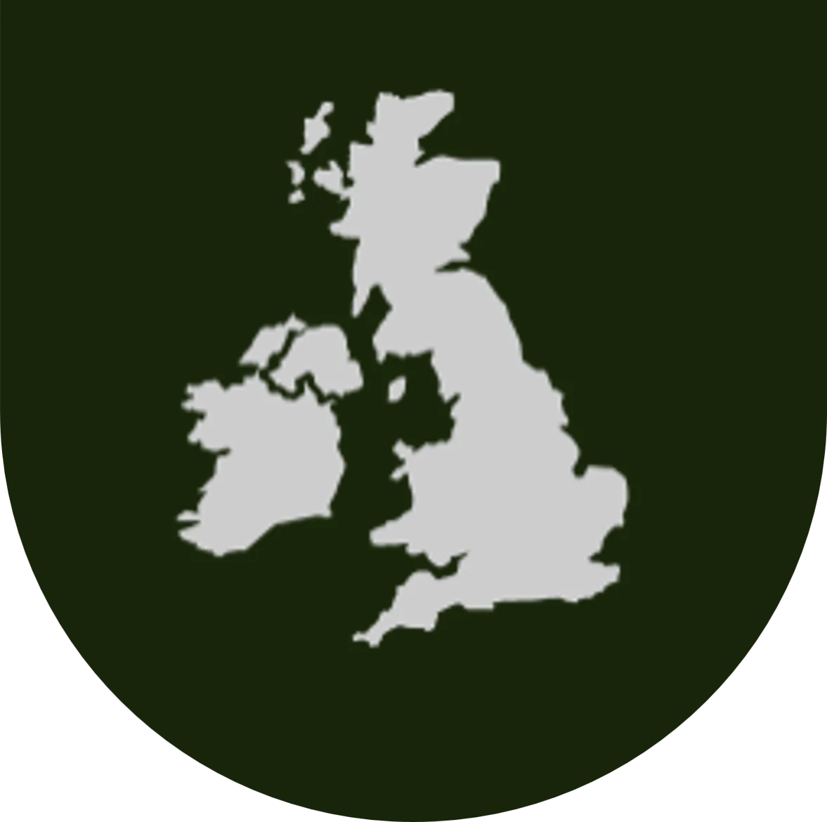 Silhouette map showing the islands of Great Britain and Ireland with surrounding smaller islands.