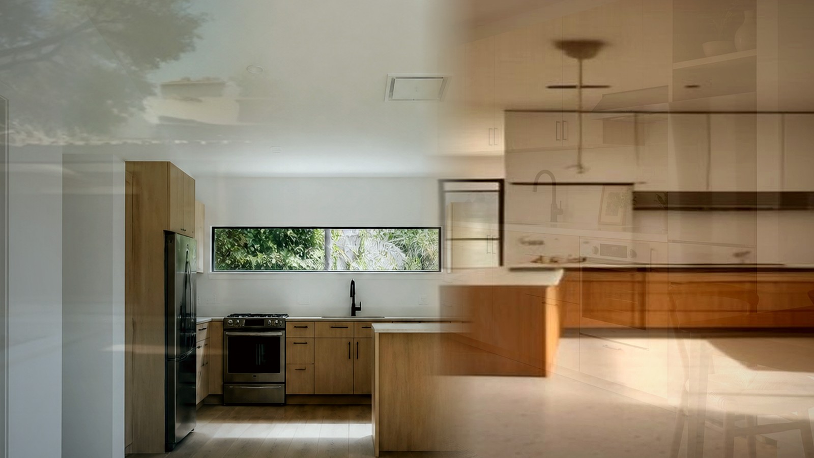 Editorial diagram of one Encino house with a single design-build team versus a split architect and contractor handoff
