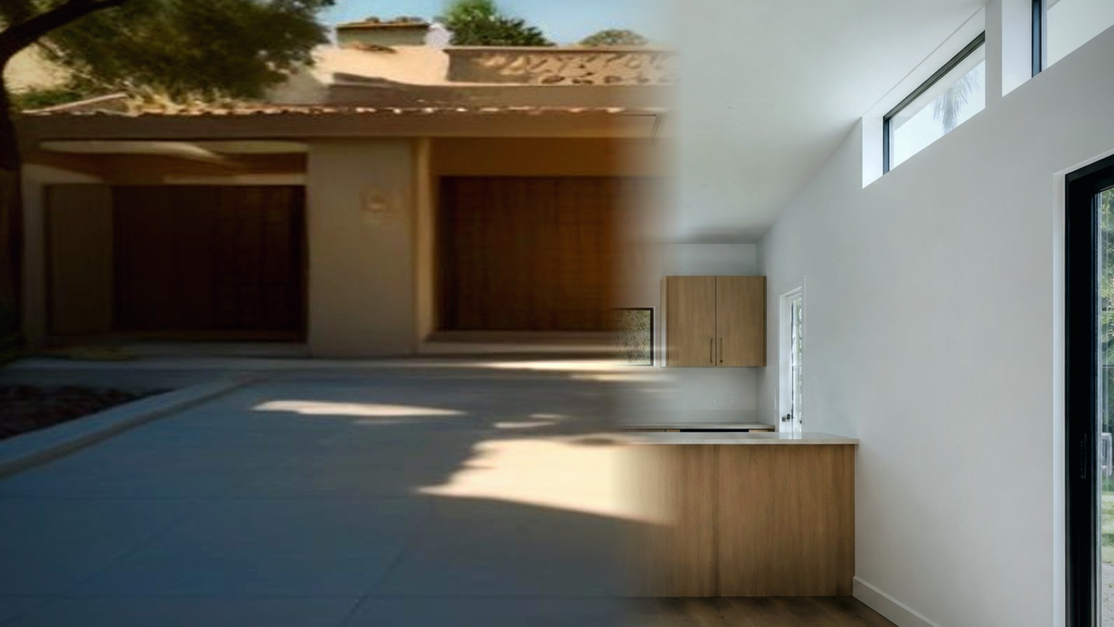 Editorial diagram of one Encino house with a single design-build team versus a split architect and contractor handoff