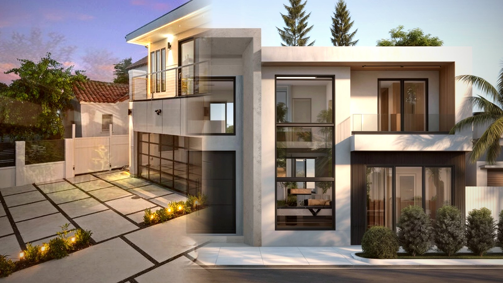 Editorial diagram of one Encino house with a single design-build team versus a split architect and contractor handoff