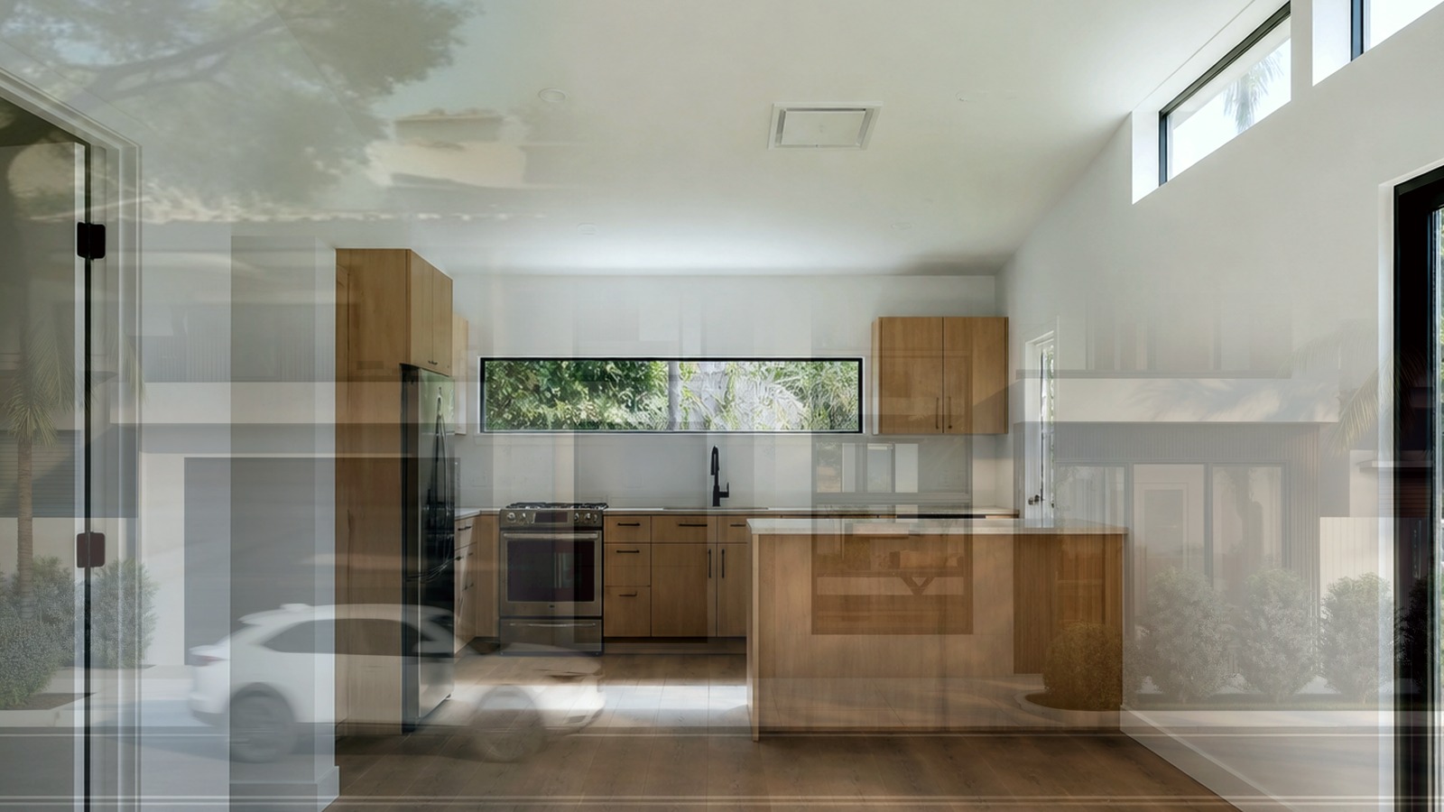 Editorial diagram of one Encino house with a single design-build team versus a split architect and contractor handoff