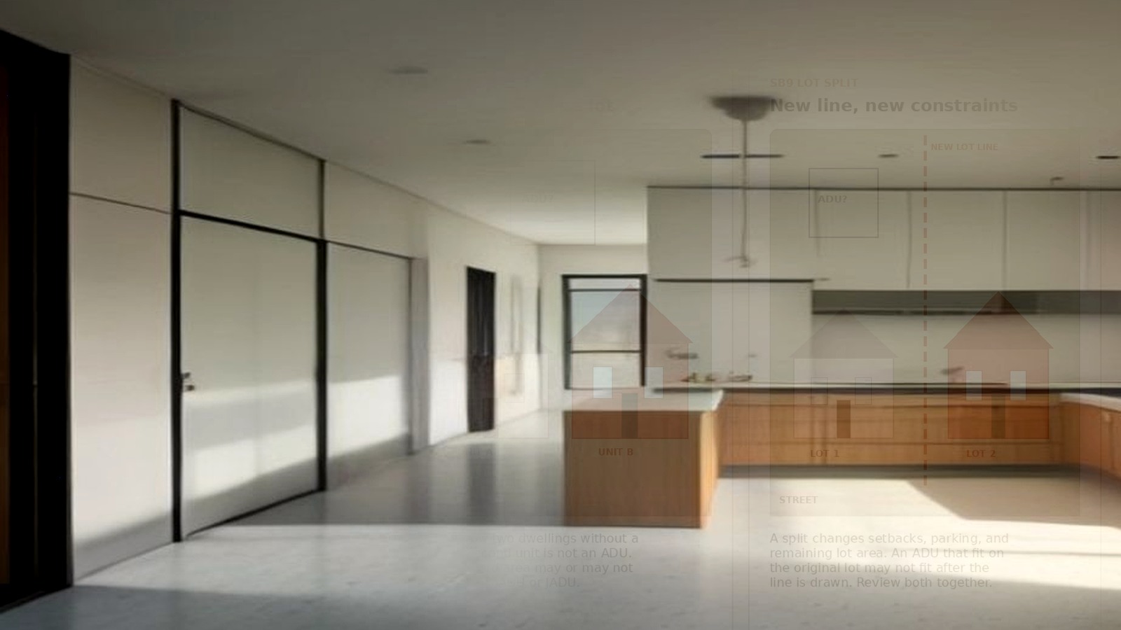 Editorial diagram of one Encino house with a single design-build team versus a split architect and contractor handoff