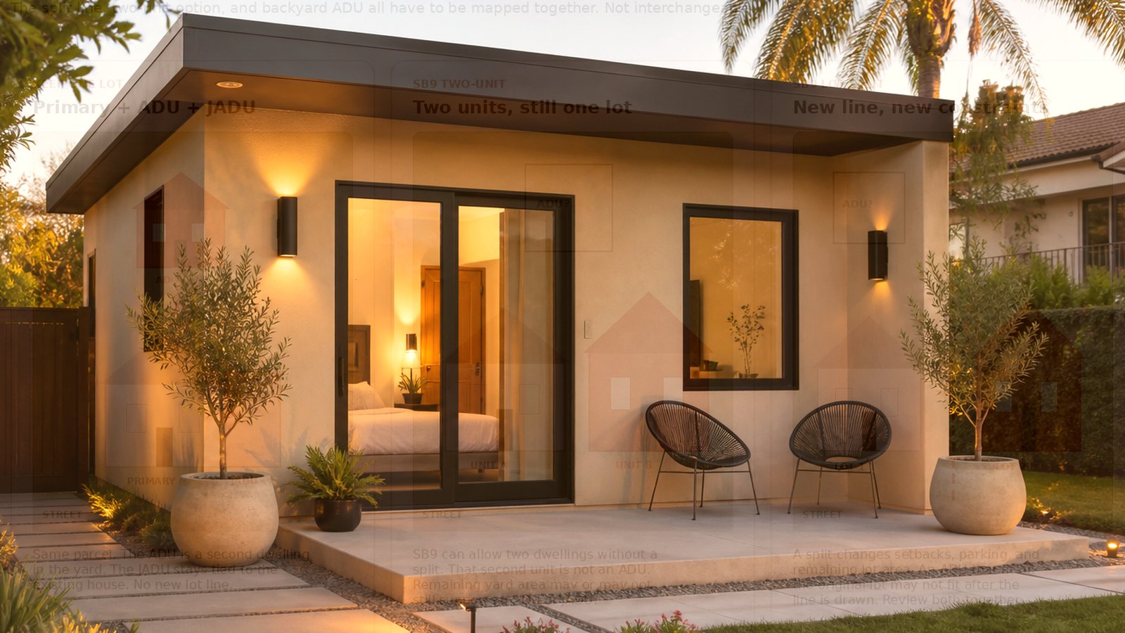 Editorial diagram of one Encino house with a single design-build team versus a split architect and contractor handoff