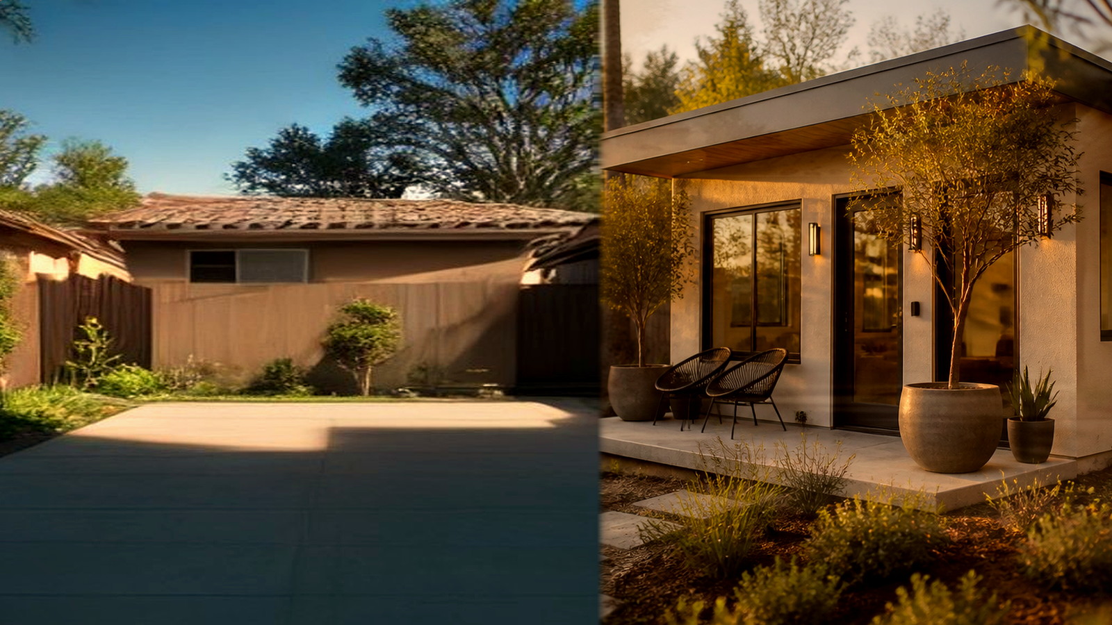Editorial diagram of one Encino house with a single design-build team versus a split architect and contractor handoff