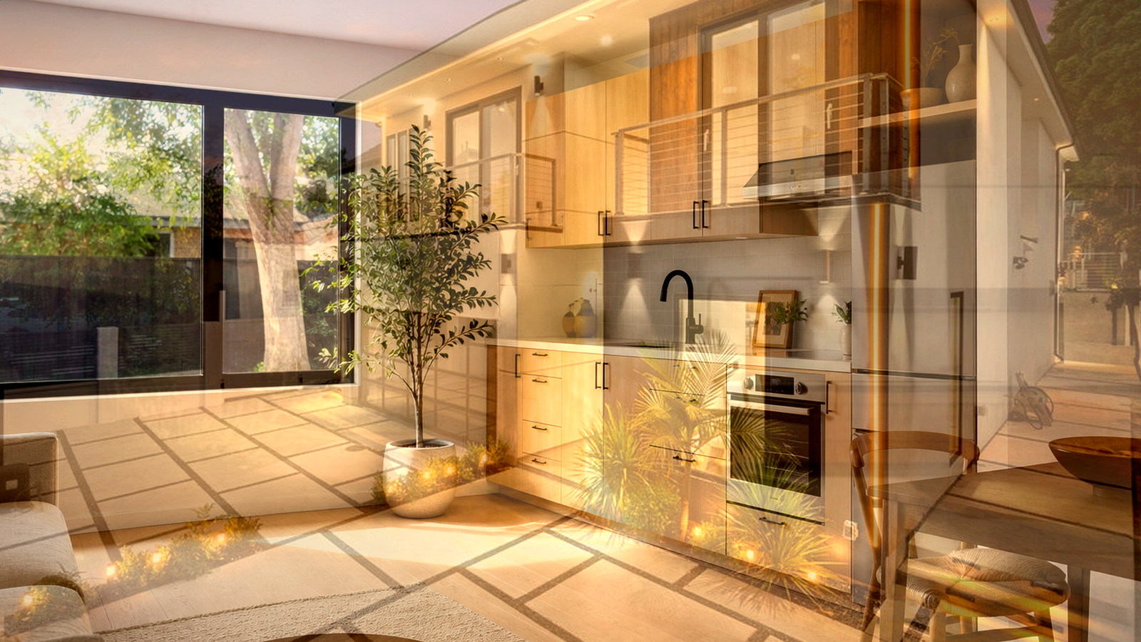 Editorial diagram of one Encino house with a single design-build team versus a split architect and contractor handoff