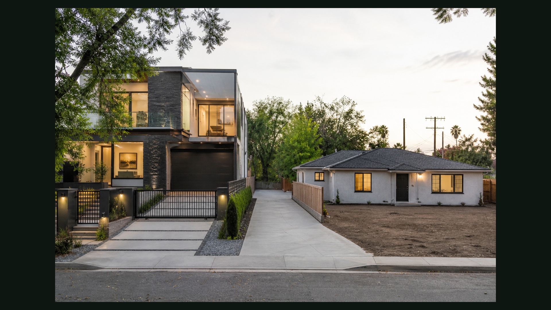 Photoreal Los Angeles house and materials on a residential lot, no text